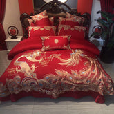 Luxury Suzhou Embroidery Dragon and Phoenix Wedding Bedding Set | Yedwo